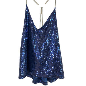 Blue Sequin Crop Top